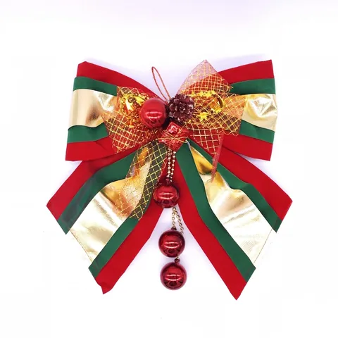 Grande Fiocco Decorativo Natalizio Oro Rosso Verde Fiocco in Nastro Tricolore Con Pigne e Palline Per Albero di Natale Hotel Centro Commerciale Decorazione