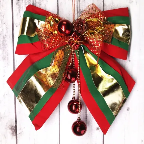 Grande Fiocco Decorativo Natalizio Oro Rosso Verde Fiocco in Nastro Tricolore Con Pigne e Palline Per Albero di Natale Hotel Centro Commerciale Decorazione