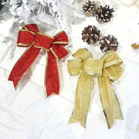 Glitter Christmas Bows For Christmas Tree Wreaths Decorations Large Bowknot With Metallic Edge For Holiday Party Home Decor Ornaments