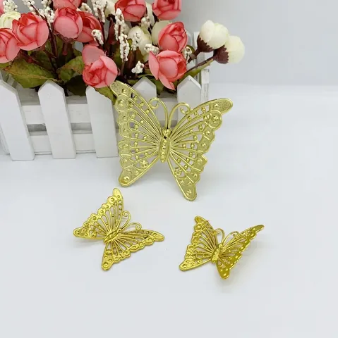 Artificial Butterfly Ornaments Plastic Electroplated Hollow Out For Christmas Tree Wreath DIY Craft Home Party Festive Decor