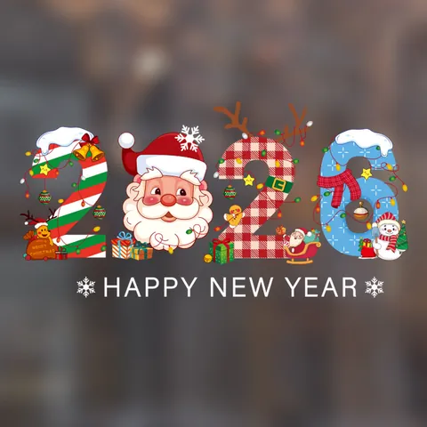 Static Christmas Window Stickers Santa Claus Snowman Reindeer Snowflake Decals For Glass Mall Store Door Festive Party Decoration