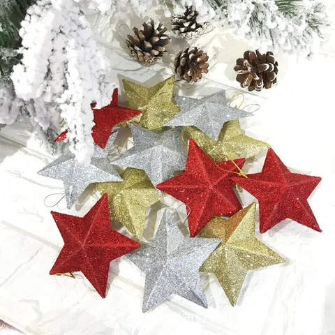 Christmas Star Ornaments Glitter Five-Pointed Star Hanging Decorations Plastic Star For Christmas Tree Festive Holiday Party Decor