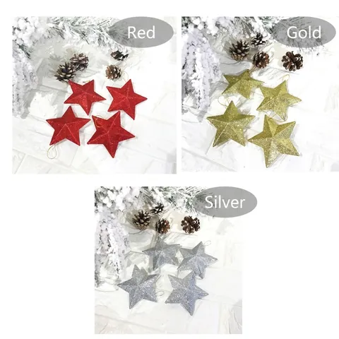 Christmas Star Ornaments Glitter Five-Pointed Star Hanging Decorations Plastic Star For Christmas Tree Festive Holiday Party Decor