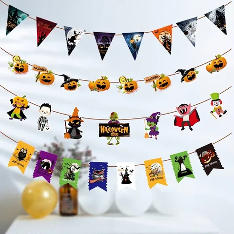Halloween Cartoon Banner Garland Hanging Decoration Ghost Pumpkin Monster Ornaments Party Supplies For Hotel Mall Bar KTV
