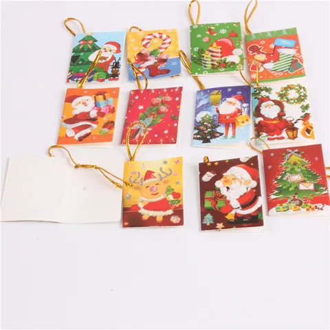 Etiquetas Regalo Navidad Dibujos Animados Papá Noel Reno Tarjetas Papel Con Cuerda Para Decoración De Regalos
