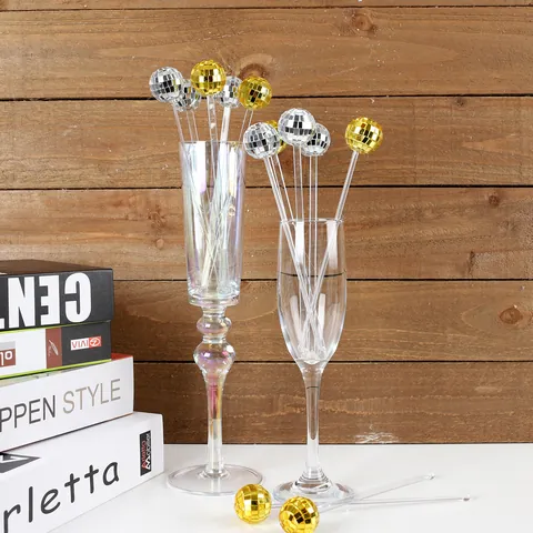 Disco Ball Mirror Stirrers Cocktail Drink Stirring Sticks For Party Wedding Bar Decor Acrylic Rod Sparkly Beverage Mixer