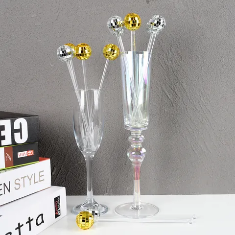 Disco Ball Mirror Stirrers Cocktail Drink Stirring Sticks For Party Wedding Bar Decor Acrylic Rod Sparkly Beverage Mixer