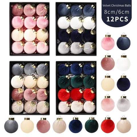 Christmas Velvet Ball Ornaments Set Plastic Flocking Christmas Tree Hanging Decorations For Holiday Home Party Decor