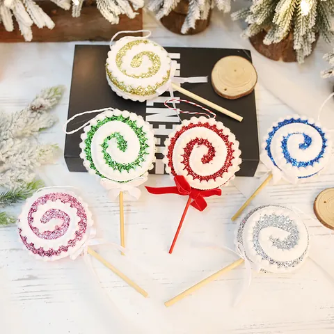 Creative Glitter Foam Christmas Candy Lollipop Hanging Ornament 8x15cm Christmas Tree Decoration Props For Party Home Decor