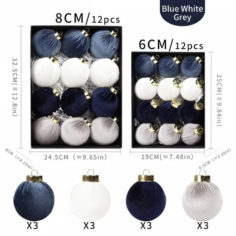 Christmas Velvet Ball Ornaments Set Plastic Flocking Christmas Tree Hanging Decorations For Holiday Home Party Decor