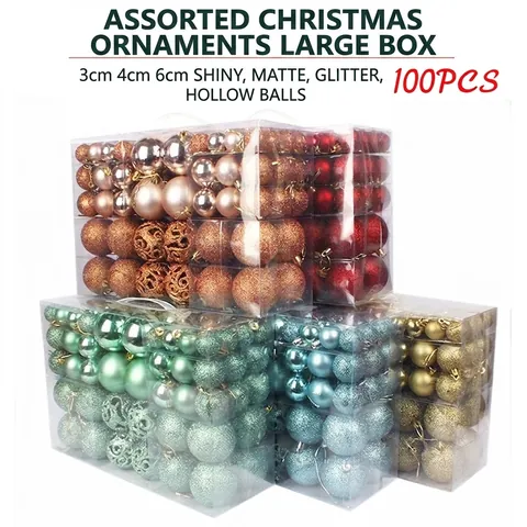 Mixed Size Christmas Decorative Balls Hollow Shiny Matte Glitter Baubles For Tree Hanging Holiday Party Ornaments