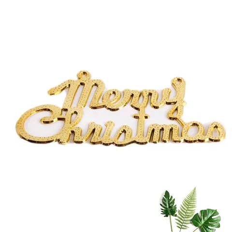 Merry Christmas Letter Sign Plastic Plated Gold Silver Christmas Tree Hanging Ornament Festive Party Gift Decoration