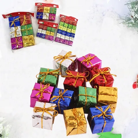 Mini Christmas Gift Box Ornaments Multicolor Foam Small Hanging Decorations For Christmas Tree Party Home Scene Decor