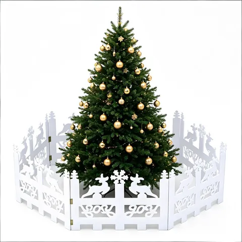 White PVC Christmas Tree Fence Decoration Set Modular Hollow Picket Fence for Christmas Tree Surround Holiday Scene Decor