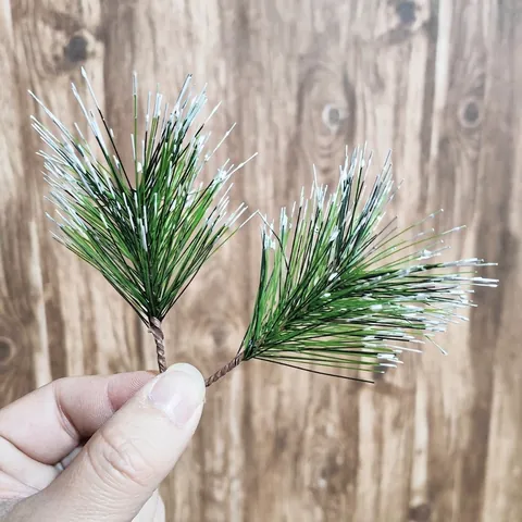 Artificial Christmas Pine Needle Branches PVC Green Snowy Pine Sprigs For DIY Wreath Garland Christmas Tree Decoration Accessories Home Party Decor