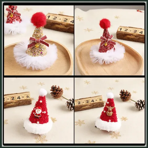 Cute 3D Mini Christmas Hat Hair Clips Reindeer Snowflake Pattern Duckbill Clips Festive Red White Headwear For Kids Women Holiday Party Ornament