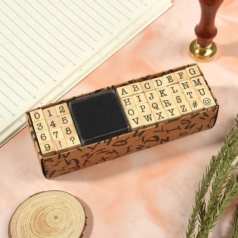 Vintage Wooden Alphabet Letter Number Symbol Stamp Set Retro Typewriter Handwriting DIY Journal Scrapbooking Stamps With Ink Pad