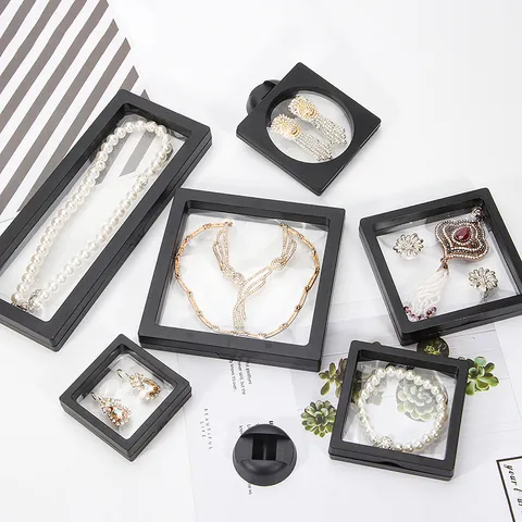 PE-folie Zwevend Frame Sieraden Display Box Transparante Ophanging Opbergkoffer Voor Ring Ketting Oorbel Munt Medaille Showcase