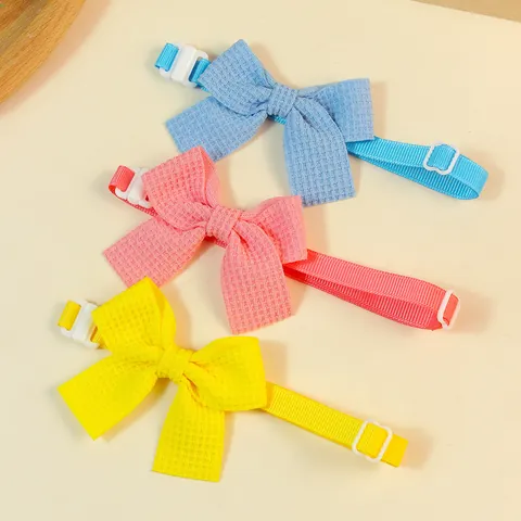 Pet Bow Tie Collar Waffle Texture Adjustable Polyester Neck Decoration For Dogs Cats Casual Solid Color Fashion Accessories
