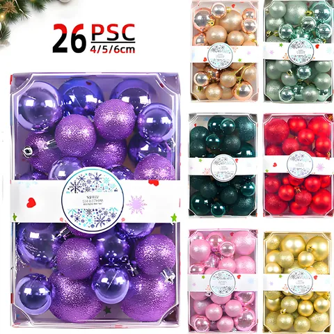 Assorted Plastic Christmas Ball Ornaments Set Mixed Sizes Shiny Matte Glitter Xmas Tree Hanging Decorations For Holiday Wedding Party Decor