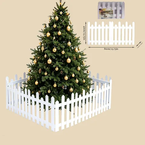 White PVC Christmas Tree Fence Decoration Set Modular Hollow Picket Fence for Christmas Tree Surround Holiday Scene Decor