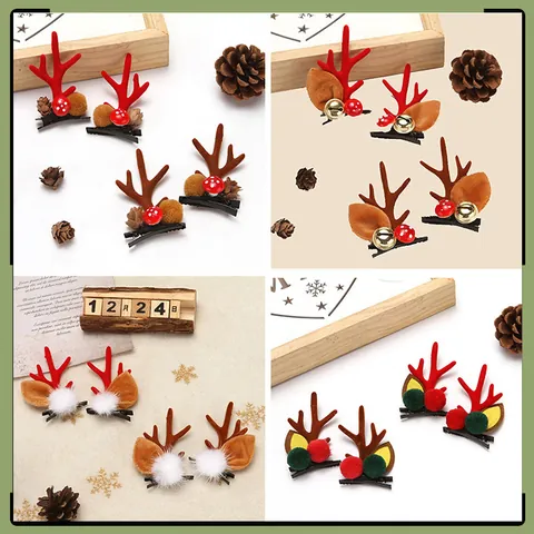 Christmas Reindeer Antler Hair Clips 3D Plush Antlers Hairpins Mushroom Bell Decorations Women Kids Xmas Party Accessories
