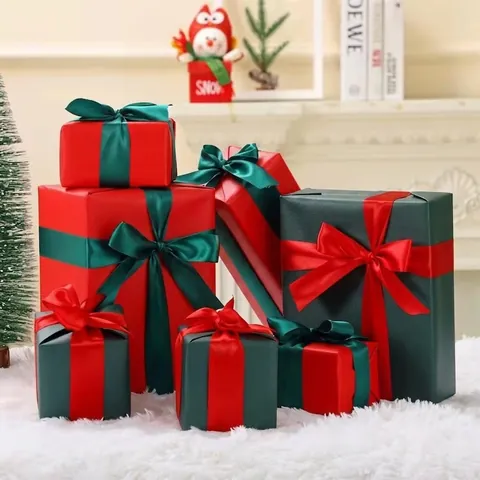 7 Pieces Christmas Decoration Gift Boxes Set Foam Gift Box Stackable Mall Scene Layout Props Holiday Ornaments With Bowknot