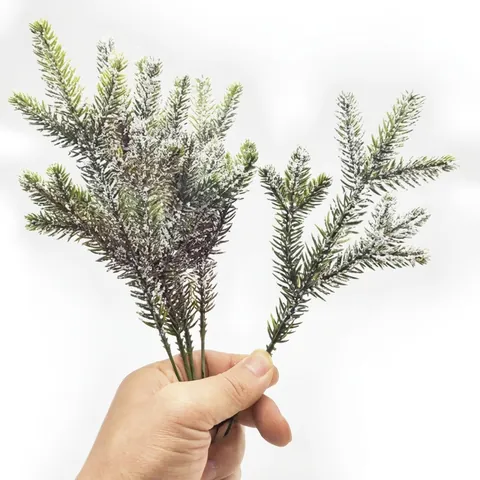 Artificial Christmas Pine Needle Branch 9-Headed 3D Snowy Pine Pick For DIY Wreath Garland Home Xmas Table Decor Accessories
