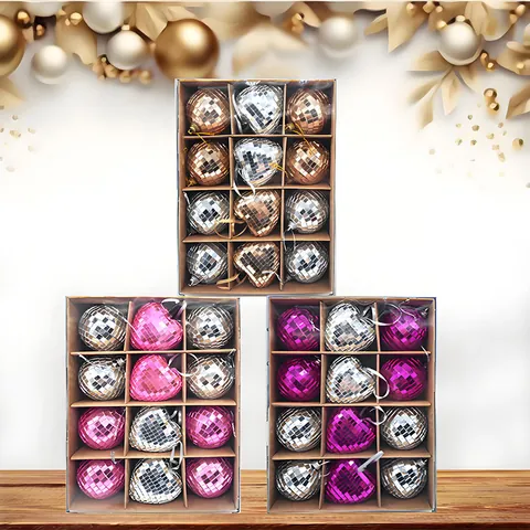 Reflective Mirror Disco Ball Hanging Ornaments Heart And Round Set Glass Mosaic Decorative Sphere For Party Wedding Christmas