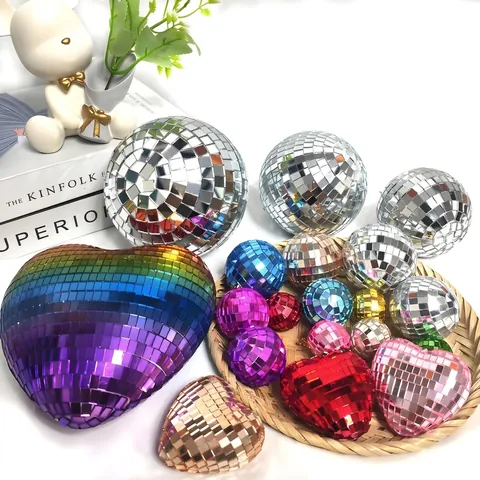Reflective Mirror Glass Disco Ball Mini Hanging Ornaments Colorful Party Decor Cake Topper For Wedding Birthday Celebration