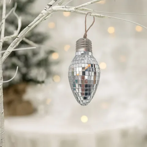 Glass Mirror Disco Ball Ornaments Lightbulb Shape Reflective Hanging Decor For Christmas Wedding Bar Party Decorations