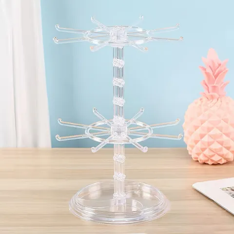 Rotating Jewelry Display Stand Transparent PS Plastic Earring Organizer Rack Detachable Rotating Necklace Bracelet Holder Storage Box For Women