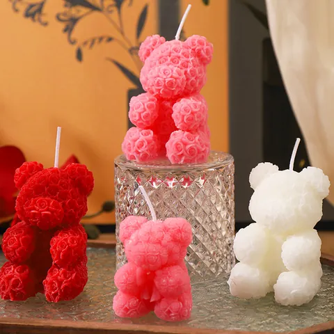 Candela Profumata Fatta a Mano Fai-da-te Orso di Rose Creativa in Cera Mista Forma di Orso per Decorazioni Casa Regalo San Valentino Donna