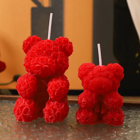 Candela Profumata Fatta a Mano Fai-da-te Orso di Rose Creativa in Cera Mista Forma di Orso per Decorazioni Casa Regalo San Valentino Donna