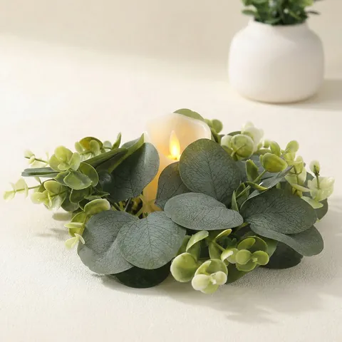 Artificial Eucalyptus Leaf Candle Ring Green Wreath For Table Decoration Centerpiece Wedding Party Home Decor Small Garland