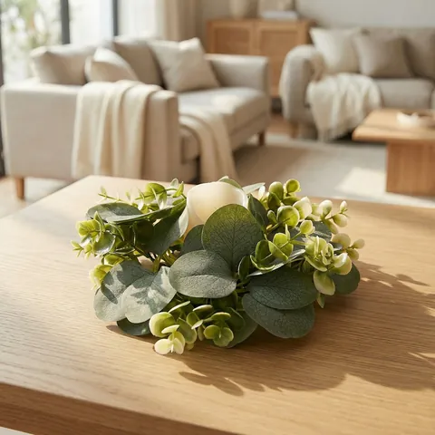 Artificial Eucalyptus Leaf Candle Ring Green Wreath For Table Decoration Centerpiece Wedding Party Home Decor Small Garland