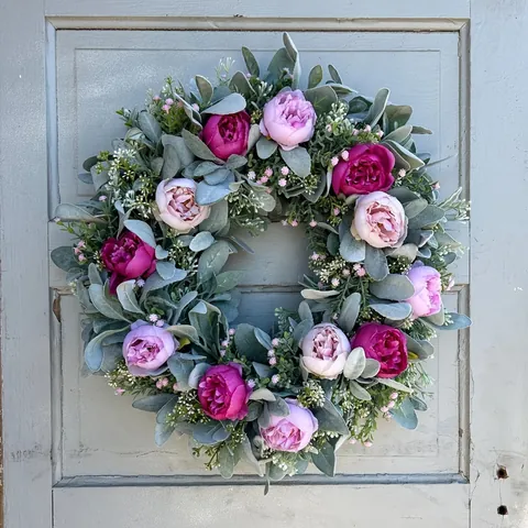 Artificial Peony Wreath Three-Color Pink Purple Red Flower Garland For Front Door Wall Decoration Spring Summer Home Decor 45cm