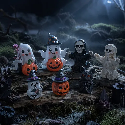 Vintage Halloween Resin Ornaments Ghost Pumpkin Skeleton Figurines For Desktop Decor Party Supplies