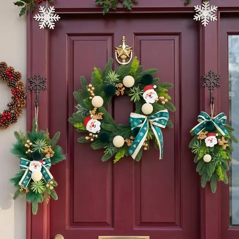 Guirnalda de Navidad de Agujas de Pino Papá Noel Adorno Colgante Para Puerta Decoración Festiva Pared Hogar