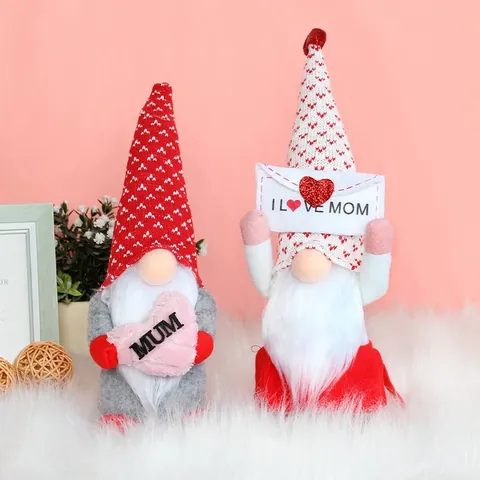 Mother's Day Faceless Gnome Doll Ornament With MUM Heart And Envelope Pattern Polyester Knitted Rudolph Figurine For Home Decor Gift