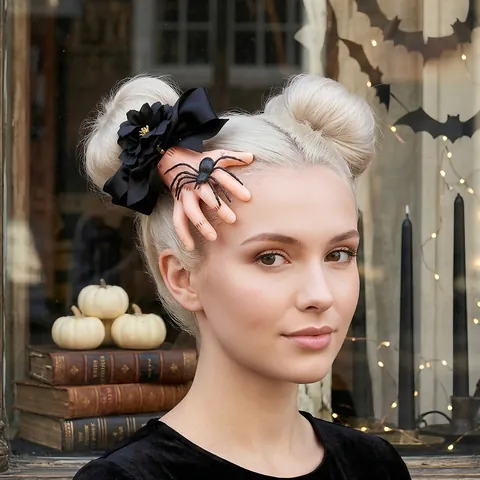 Barrette à Cheveux Main Coupée Halloween Nœud en Satin Noir Araignée Rose Pince Crabe Gothique Accessoires Cheveux Femmes