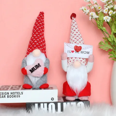 Mother's Day Gnome Ornaments Pair Faceless Doll Rudolph Figurine With Heart Envelope Mum Letter Polyester Plush Home Decor