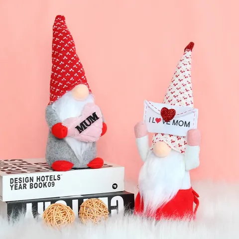 Mother's Day Faceless Gnome Doll Ornament With MUM Heart And Envelope Pattern Polyester Knitted Rudolph Figurine For Home Decor Gift