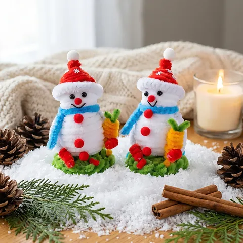 Ornamento pupazzo di neve fatto a mano in ciniglia Mini pupazzo di neve in peluche Decorazione da tavolo per festa di Natale casa