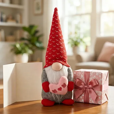 Mother's Day Gnome Plush Faceless Doll Ornament Pink Heart MOM Lettering Red Knit Hat Nordic Rudolph Figurine Home Decor