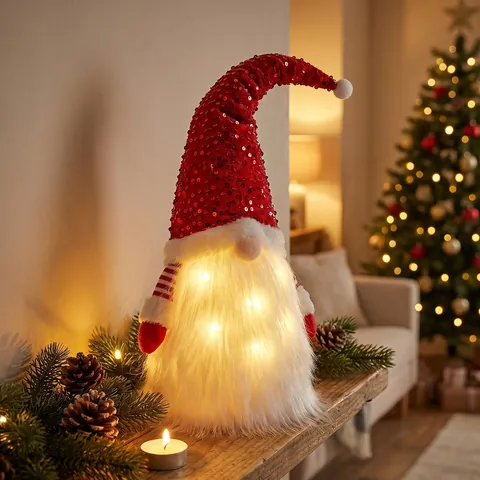 Leuchtende Weihnachts Gnome Dekoration Rote Pailletten Hut Gesichtsloser Alter Mann Waldpuppe Plüsch Ornament Für Zuhause Büro Deko