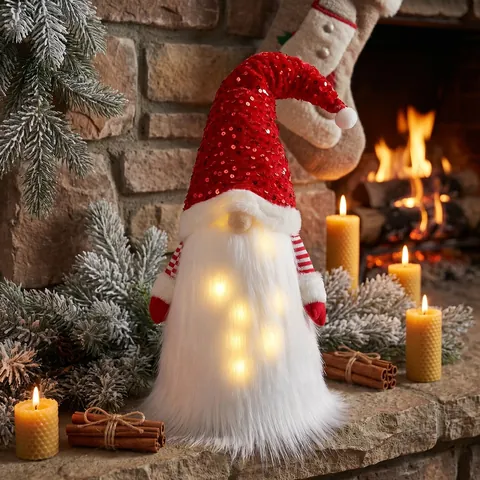 Leuchtende Weihnachts Gnome Dekoration Rote Pailletten Hut Gesichtsloser Alter Mann Waldpuppe Plüsch Ornament Für Zuhause Büro Deko