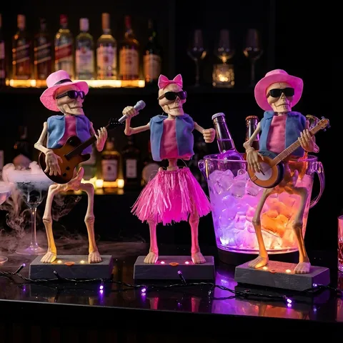 Halloween Electric Musical Skeleton Band Ornament Glowing Rock Skeleton Toy With Colorful LED Lights Music For Party Decoration