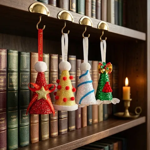Kerst Pailletten Kegel Hoed Hangende Ornamenten Handgemaakt Paillettenstof Pompon Mini Boom Hoeden Vakantie Huis Feest Decoratie