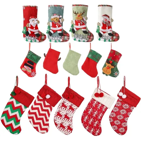 Christmas Stockings Gift Bags For Home Decor Knitted Fabric Santa Claus Reindeer Snowman Pattern Xmas Tree Hanging Ornaments